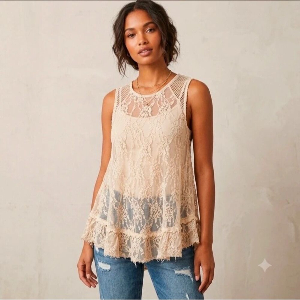 Free People  boho lace shear Top small
